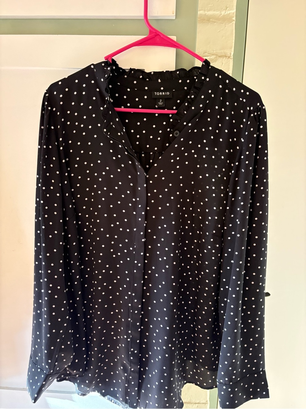 torrid Black Polka Dot Ruffle-Neck Blouse